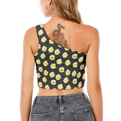 Cute Popcorn Pattern Print One Shoulder Crop Top