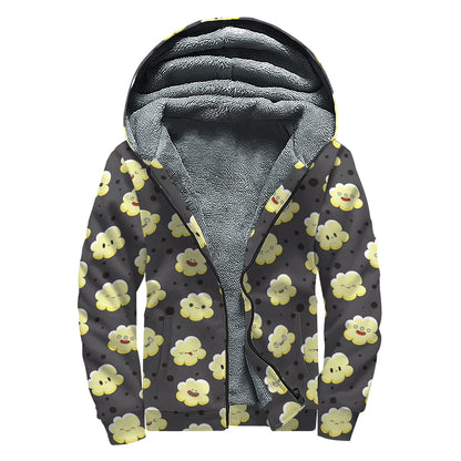 Cute Popcorn Pattern Print Sherpa Lined Zip Up Hoodie