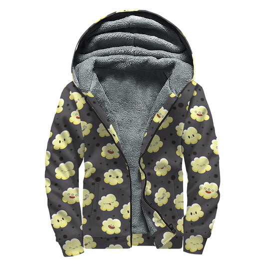 Cute Popcorn Pattern Print Sherpa Lined Zip Up Hoodie