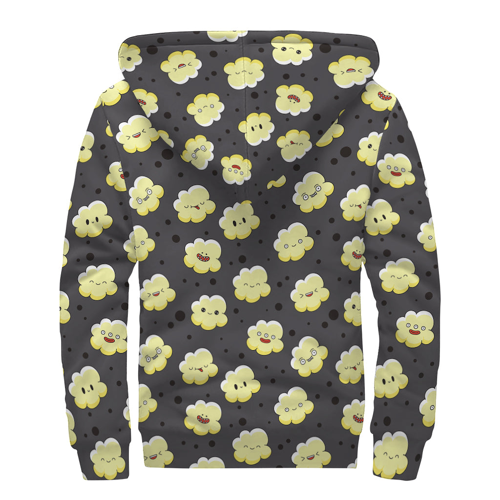 Cute Popcorn Pattern Print Sherpa Lined Zip Up Hoodie