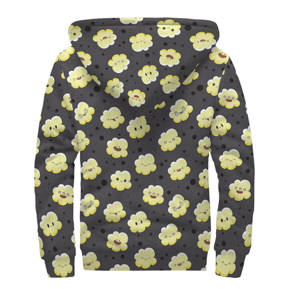 Cute Popcorn Pattern Print Sherpa Lined Zip Up Hoodie