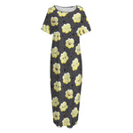 Cute Popcorn Pattern Print Short Sleeve Long Nightdress
