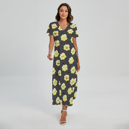 Cute Popcorn Pattern Print Short Sleeve Maxi Dress