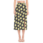 Cute Popcorn Pattern Print Side Slit Midi Skirt