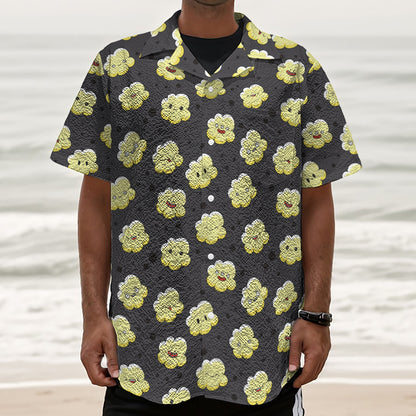Cute Popcorn Pattern Print Textured Short Sleeve Shirt