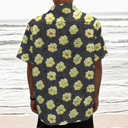 Cute Popcorn Pattern Print Textured Short Sleeve Shirt