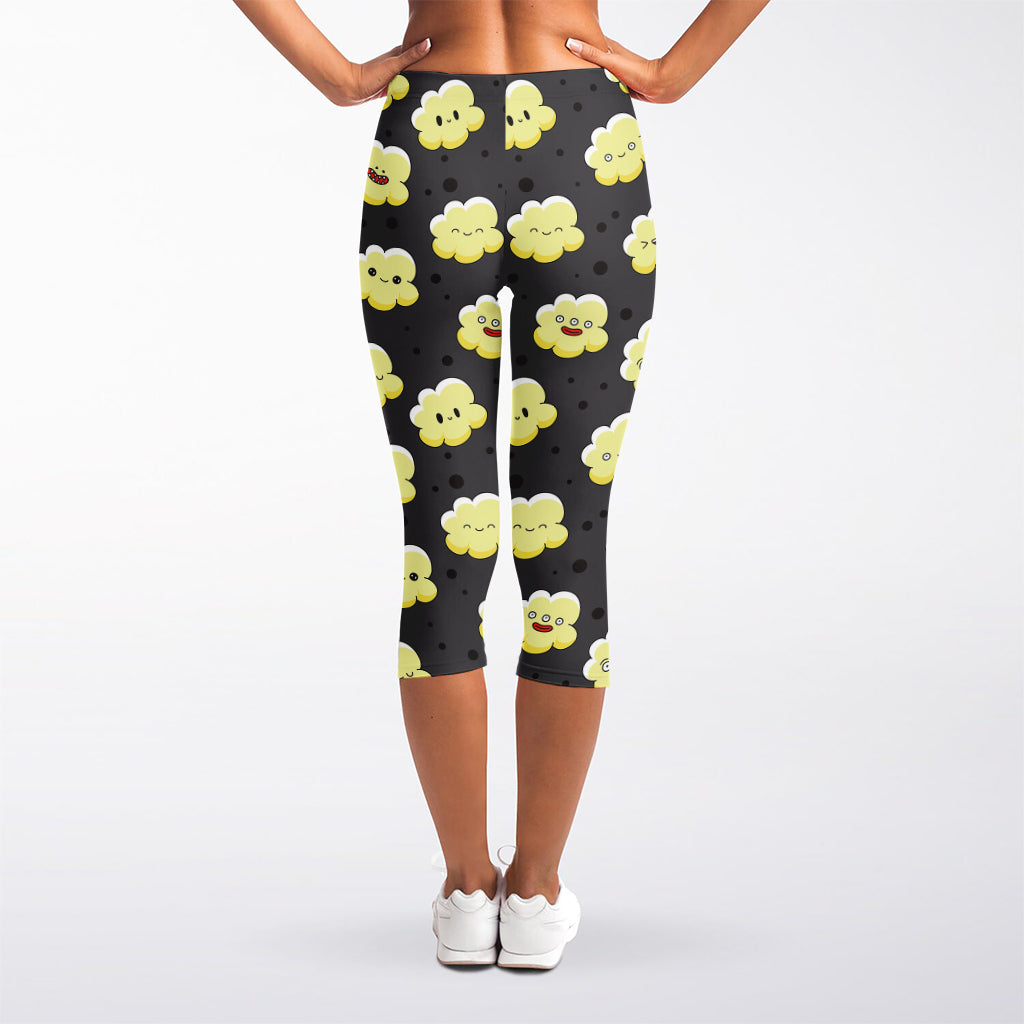 Cute Popcorn Pattern Print Women's Capri Leggings