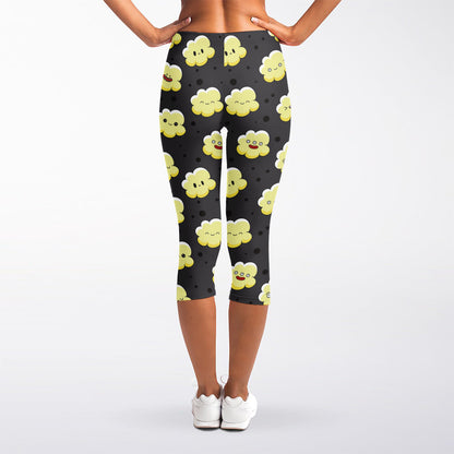 Cute Popcorn Pattern Print Women's Capri Leggings