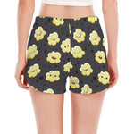 Cute Popcorn Pattern Print Women's Split Running Shorts