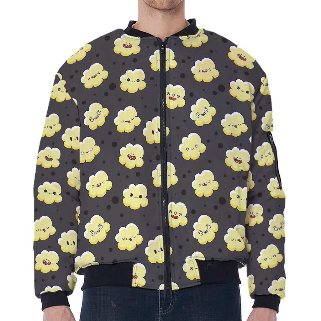 Cute Popcorn Pattern Print Zip Sleeve Bomber Jacket