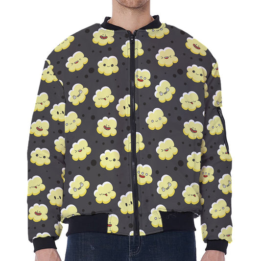 Cute Popcorn Pattern Print Zip Sleeve Bomber Jacket