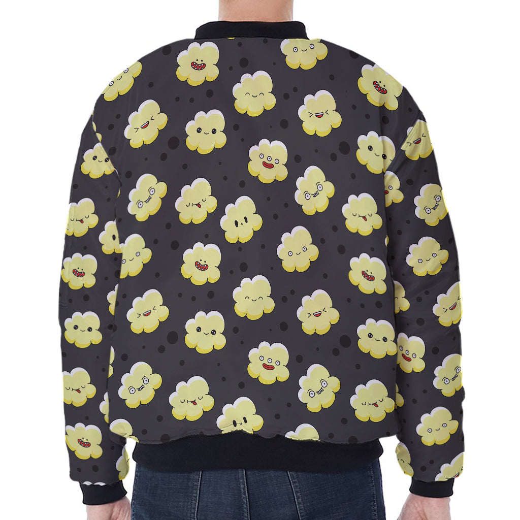 Cute Popcorn Pattern Print Zip Sleeve Bomber Jacket