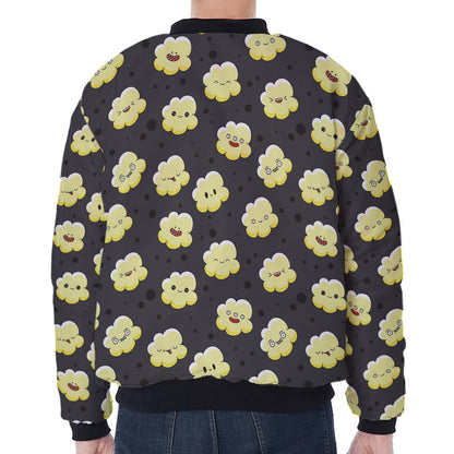 Cute Popcorn Pattern Print Zip Sleeve Bomber Jacket