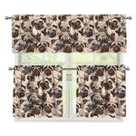 Cute Pug Pattern Print 3 Piece Kitchen Curtains