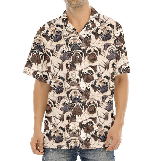 Cute Pug Pattern Print Aloha Shirt