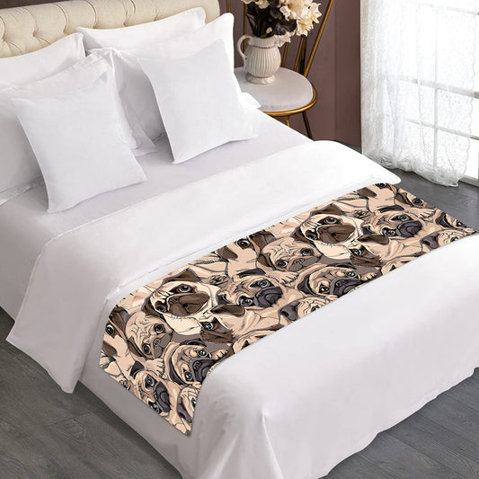 Cute Pug Pattern Print Bed Runner