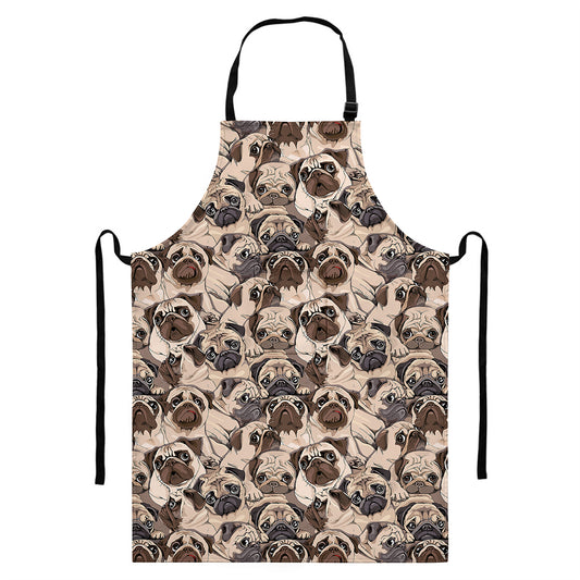 Cute Pug Pattern Print Bib Apron With Pocket