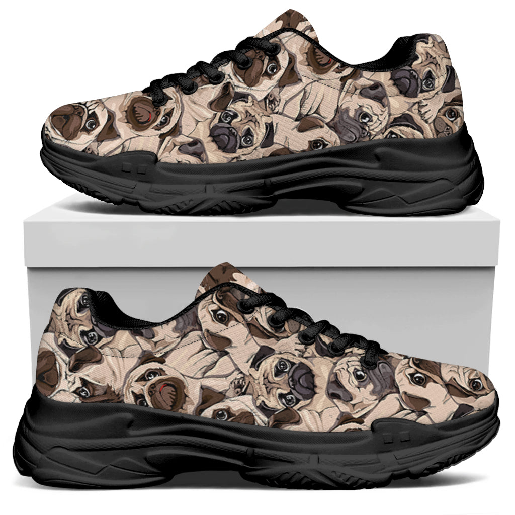 Cute Pug Pattern Print Black Chunky Shoes