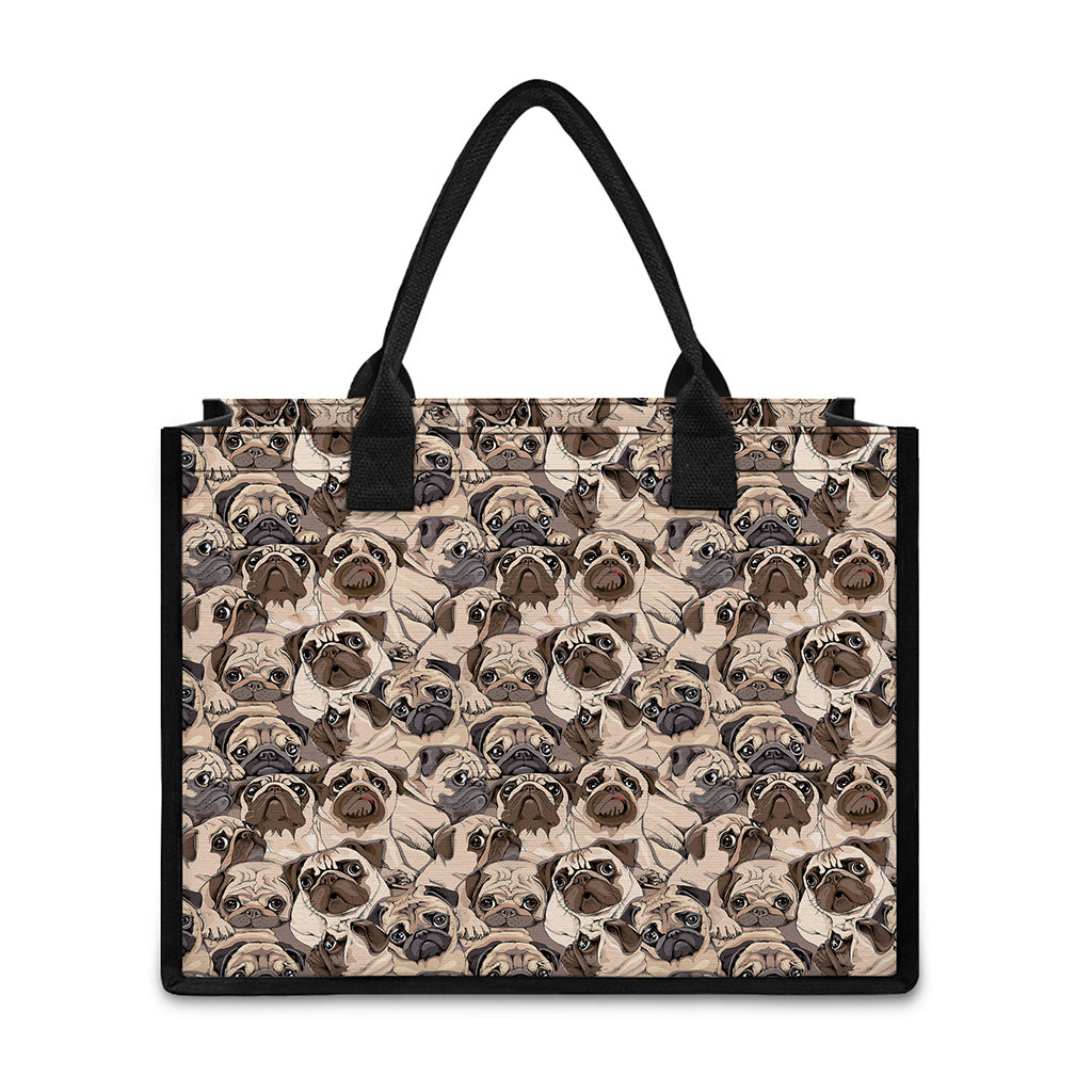 Cute Pug Pattern Print Canvas Tote Bag