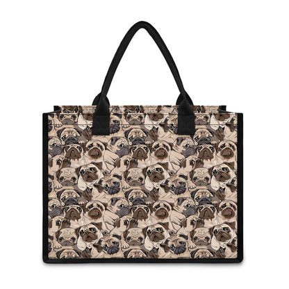 Cute Pug Pattern Print Canvas Tote Bag
