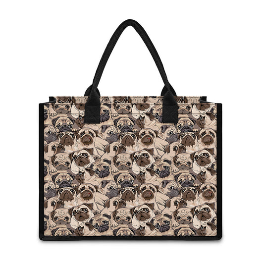 Cute Pug Pattern Print Canvas Tote Bag