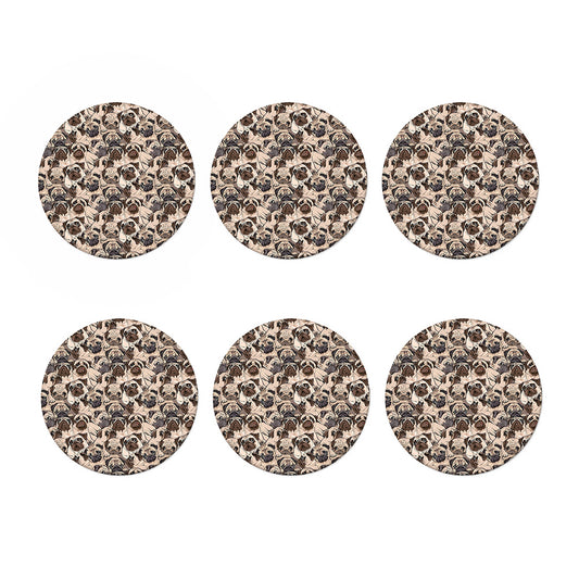 Cute Pug Pattern Print Coaster Set