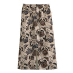 Cute Pug Pattern Print Cotton Front Slit Maxi Skirt