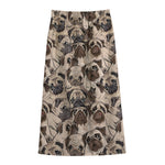 Cute Pug Pattern Print Cotton Front Slit Maxi Skirt