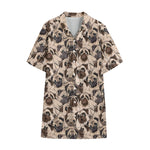 Cute Pug Pattern Print Cotton Hawaiian Shirt