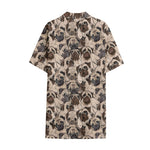 Cute Pug Pattern Print Cotton Hawaiian Shirt