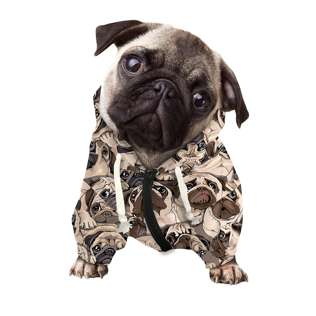 Cute Pug Pattern Print Dog Zip Up Hoodie
