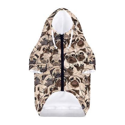 Cute Pug Pattern Print Dog Zip Up Hoodie