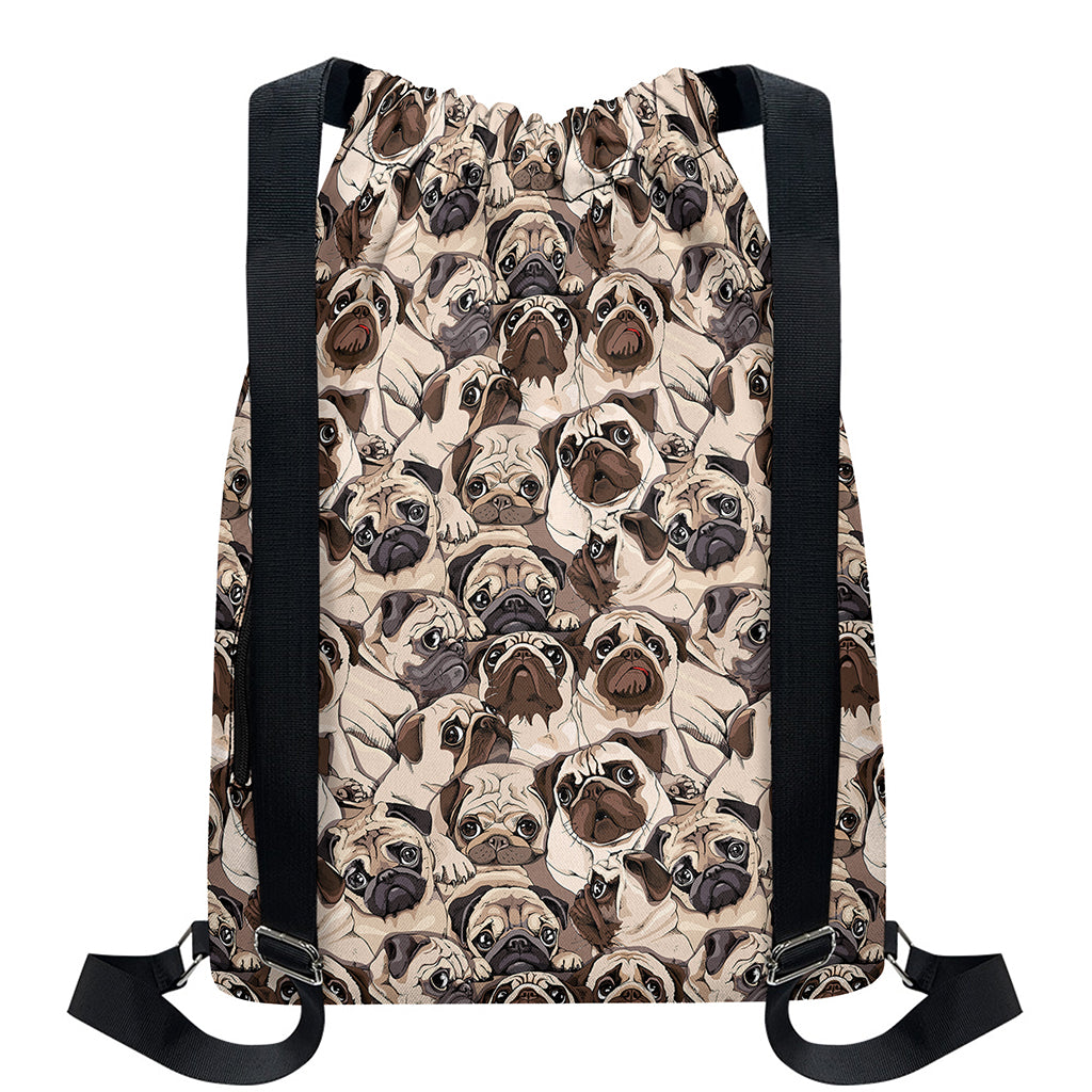 Cute Pug Pattern Print Drawstring Backpack