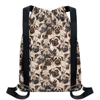 Cute Pug Pattern Print Drawstring Backpack