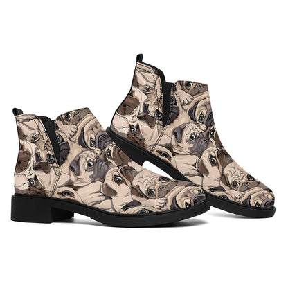 Cute Pug Pattern Print Flat Ankle Boots