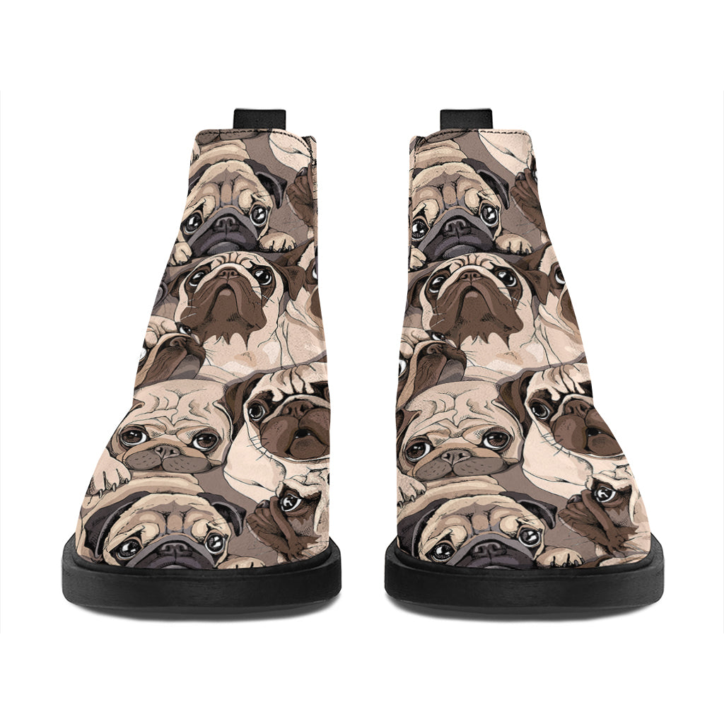 Cute Pug Pattern Print Flat Ankle Boots