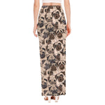 Cute Pug Pattern Print High Slit Maxi Skirt