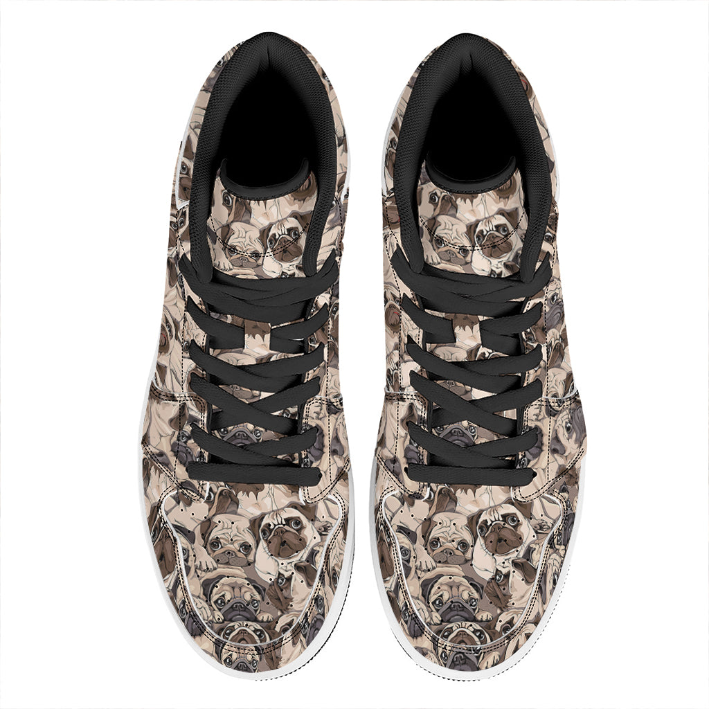 Cute Pug Pattern Print High Top Leather Sneakers