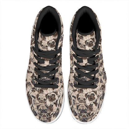 Cute Pug Pattern Print High Top Leather Sneakers