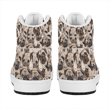 Cute Pug Pattern Print High Top Leather Sneakers