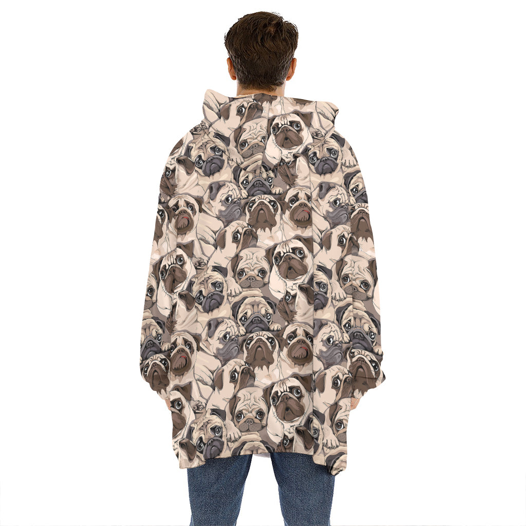 Cute Pug Pattern Print Hoodie Blanket