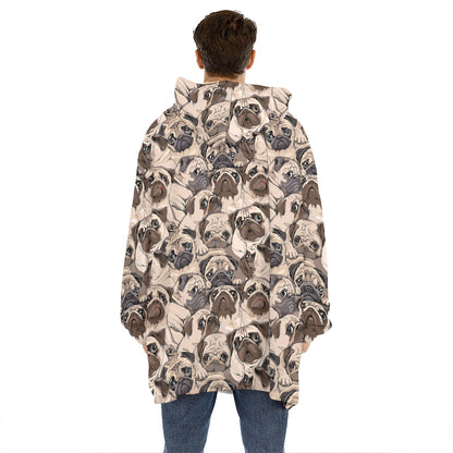 Cute Pug Pattern Print Hoodie Blanket