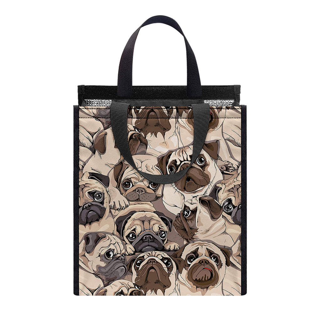 Cute Pug Pattern Print Insulated Lunch Tote