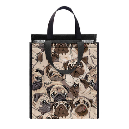 Cute Pug Pattern Print Insulated Lunch Tote