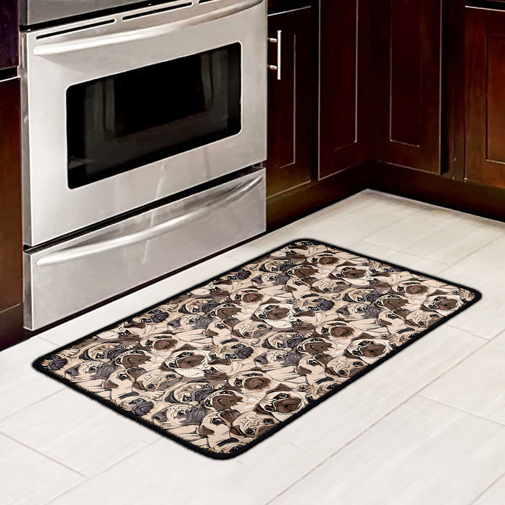 Cute Pug Pattern Print Kitchen Mat