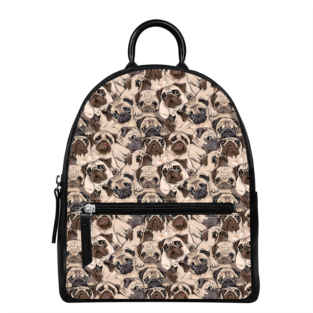 Cute Pug Pattern Print Leather Backpack