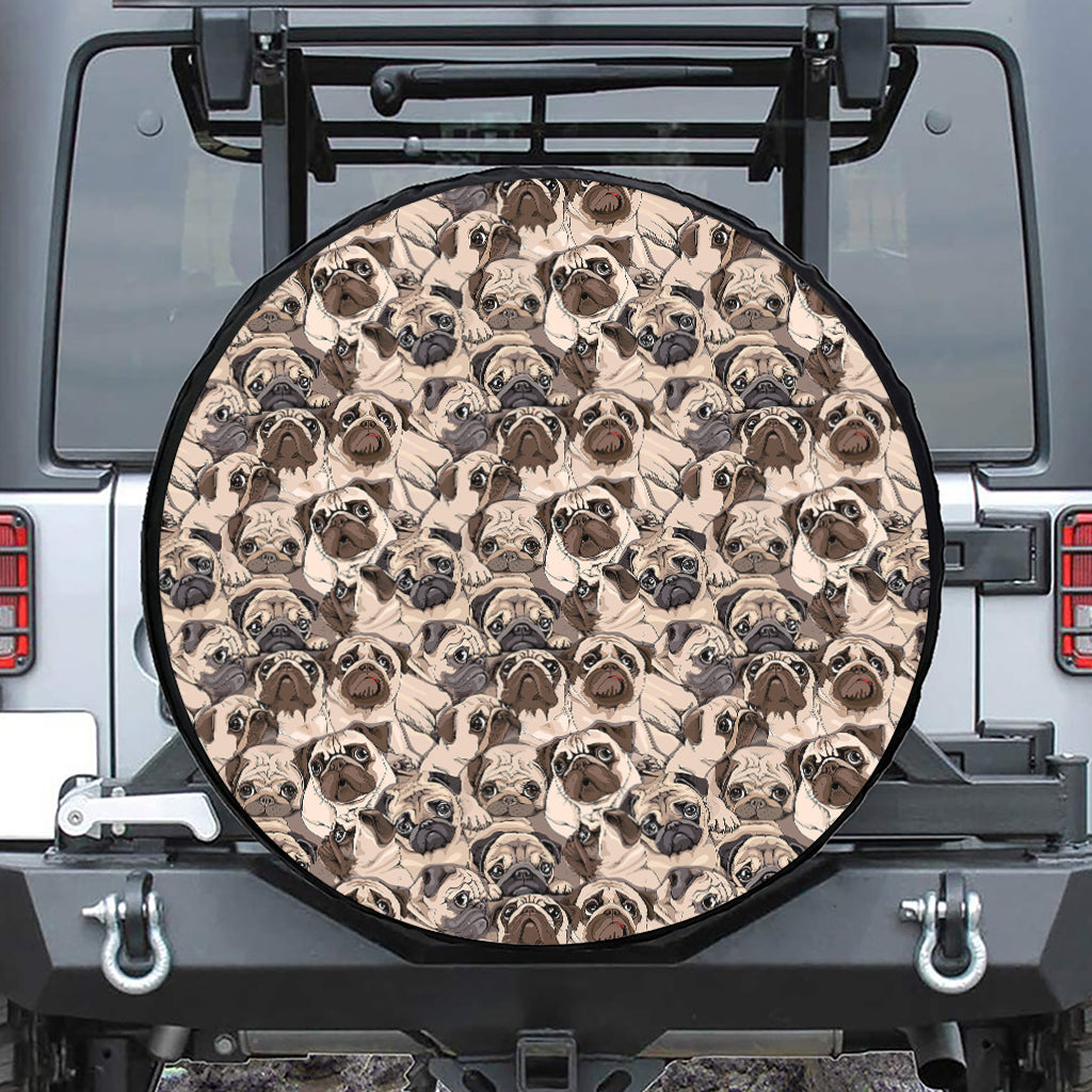 Cute Pug Pattern Print Leather Spare Tire Cover