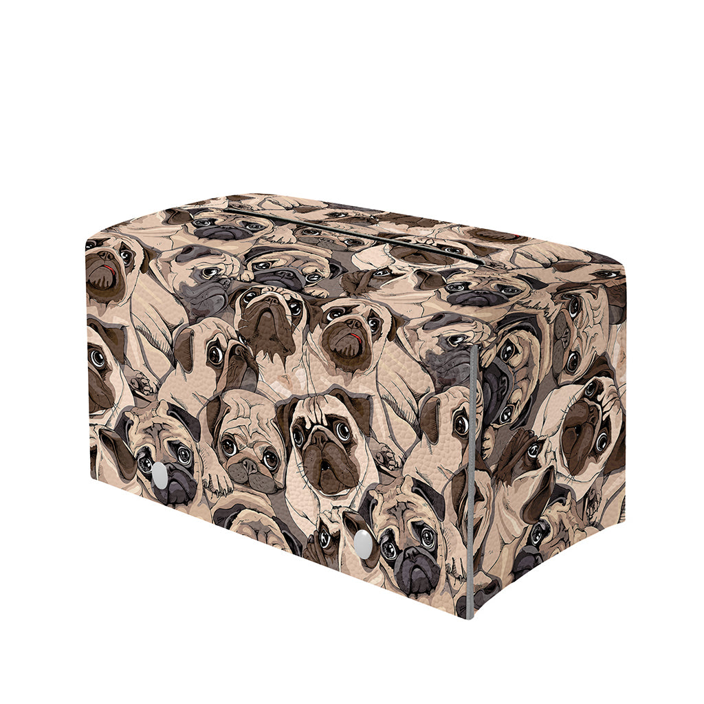 Cute Pug Pattern Print Leather Tissue Box Cover