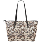 Cute Pug Pattern Print Leather Tote Bag