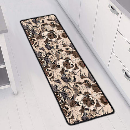 Cute Pug Pattern Print Long Kitchen Mat